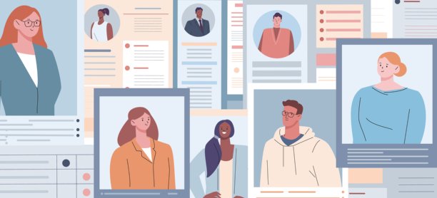 求职者简历概念。人们寻找工作，包含信息和照片的各种问卷。犯罪调查，员工档案，矢量场景。图片下载