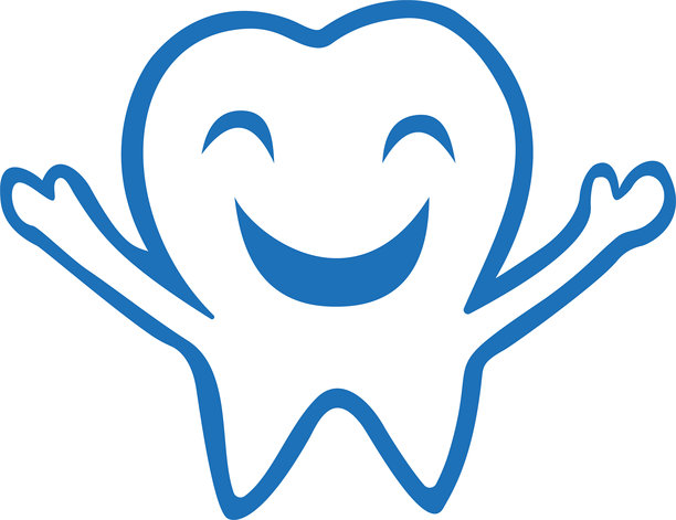 带着大大的快乐微笑和举起双臂的蓝牙，友好的牙科图标展示了一个快乐健康的牙齿角色图片下载