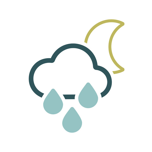 雨云与雨滴月亮矢量平面图标图片下载