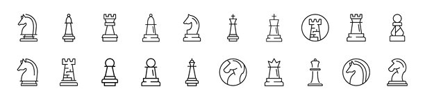 国际象棋图片合集。可编辑的线条。非常适合信息图表、文章、书籍、传单、横幅。图片下载