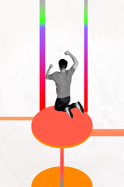 艺术图像，垂直照片拼贴，匿名商人跳跃，艺术涂鸦小雕像，抽象几何，职业晋升成功图片下载