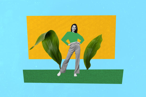 春天自然花卉植物的趋势艺术复合3D照片拼贴设计，年轻女士微笑着摆姿势。图片下载