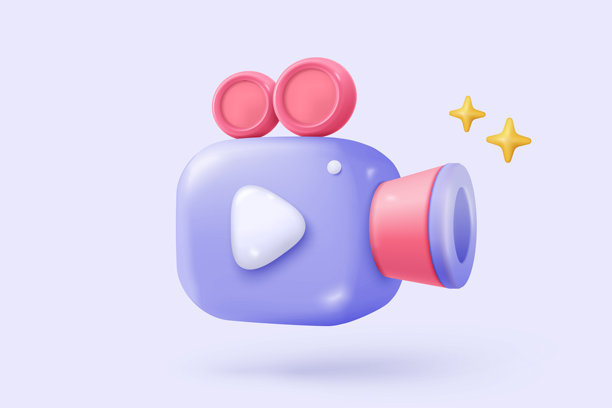 3D简约相机，带镜头和按钮，背景为柔和色调。简单的快照相机图标概念。用于创意照片的体积多媒体设计。3D镜头电影图标矢量渲染插图。图片下载