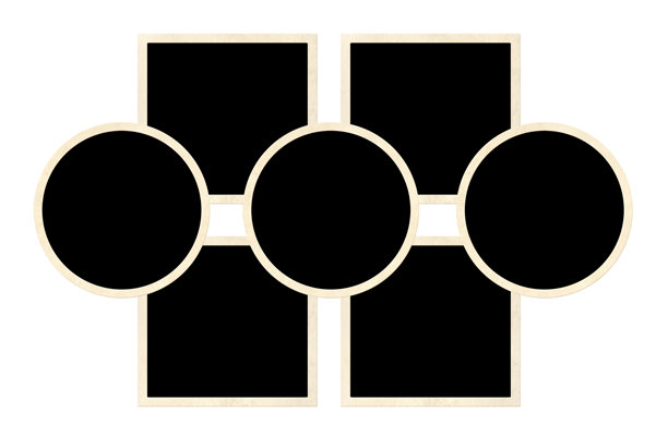 七个复古相框照片的模板拼贴。用于剪贴簿的情绪板图片专辑网格。复古风格的情绪板布局。背景为白色，留有空白供您添加文本和照片。图片下载