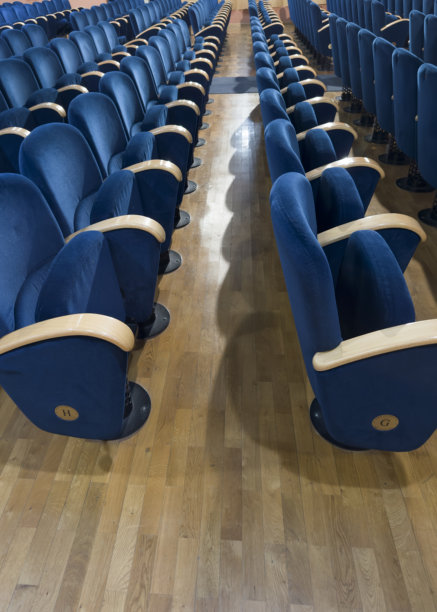 空荡荡的剧院中蓝色座椅的照片记录图片下载
