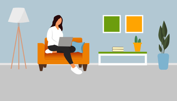 在家工作的舒适感，现代客厅氛围，舒适的家庭工作效率，舒适的工作空间场景，简约风格的家庭办公室图片下载