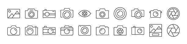 照片相机和图像轮廓图标集合。可编辑的线条。非常适合信息图表、文章、书籍、传单、横幅。图片下载