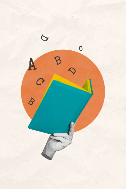 趋势艺术复合横幅 3D 照片拼贴，展示手势语言符号，表现学生在图书馆阅读书籍的场景。图片下载