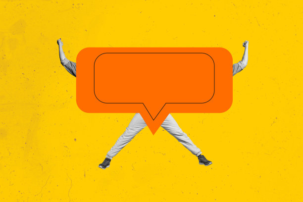 时尚杂志的合成照片拼贴，展示匿名人类与文本框气泡沟通的聊天图标图片下载