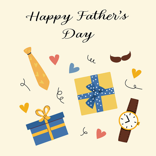 父亲节庆祝活动，礼品盒、领带和手表的节日设计图片下载