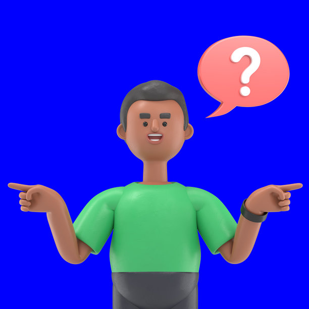 3D插图：英俊的非洲裔男性大卫站着，选择两条路，手指指向另一侧。蓝色背景的3D渲染，适用于视频素材和剪辑路径。图片下载