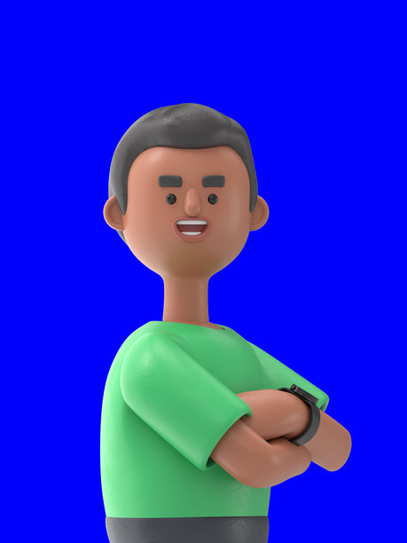 3D插图：英俊的非洲裔男子大卫。商业创意构思。蓝色屏幕模型。3D渲染在蓝色屏幕上，适用于视频素材和抠图。图片下载