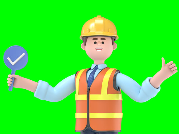 3D插图：男性工程师欧文困惑地站着选择“是”。绿色屏幕模型。3D渲染在绿色屏幕上，用于视频素材和剪辑路径。图片下载