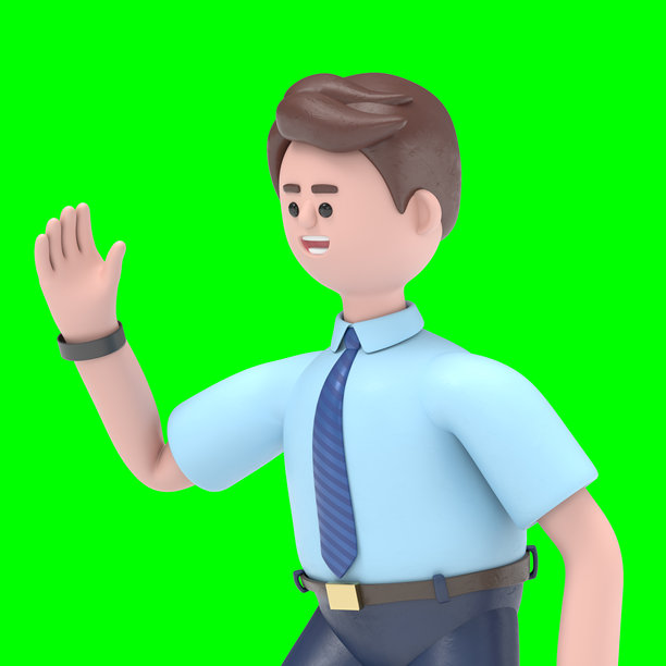 亚洲男子费利克斯的3D插图，正在宣布。绿色屏幕模型。3D渲染在绿色屏幕上，用于视频素材和剪辑路径。图片下载