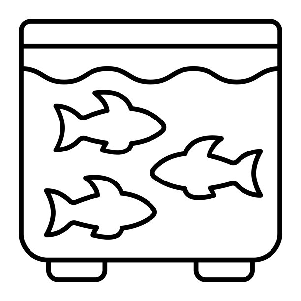 水族箱中的鱼细线图标，鱼类养殖概念。矢量图形。白色背景上的鱼类繁殖标志，适用于移动或设计风格。图片下载