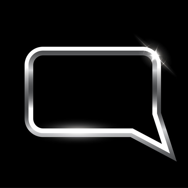 黑色背景上的银色对话气泡框，带阴影。铂金矩形方形空白区域用于图片、绘画、文本、信息。3D管道模板矢量插图。简单物体模型。图片下载
