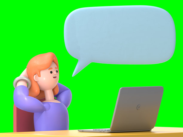 欧洲女商人艾伦在工作中感到无聊的3D插图。绿色屏幕模型。3D渲染，适用于绿色屏幕的素材和剪辑路径。图片下载