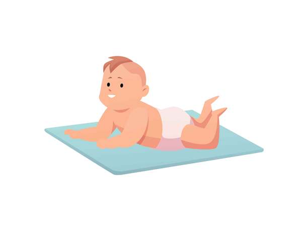 可爱的小宝宝穿着尿布趴在肚子上，矢量卡通风格的第一年幼儿活动，快乐的男孩女孩婴儿在玩耍图片下载