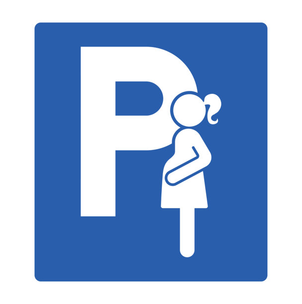 专为孕妇设置的独立停车标志，带有大字母P和孕妈妈的图标图片下载