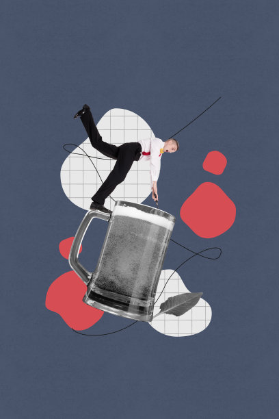 快乐的花花公子在酒吧庆祝活动中跳舞，手持啤酒杯，泡沫饮料，轻松愉快的场合的竖版照片拼贴艺术图像图片下载