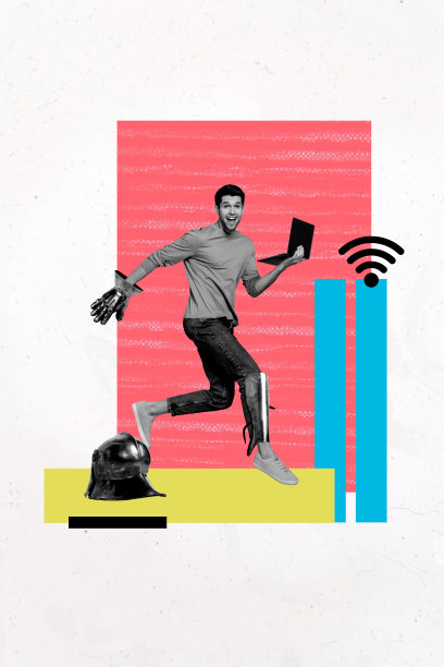 办公室工作人员经理年轻男子微笑着在笔记本电脑前工作，身穿骑士盔甲和手套的英雄形象的3D照片拼贴艺术作品。图片下载