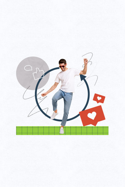 趋势图像：快乐的男人收到点赞通知气泡图标反馈，点击订阅者分享心形图标的竖版照片拼贴。图片下载