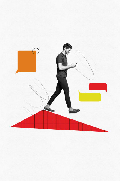 独特的垂直照片拼贴，展示快乐男性通过手机沟通的消息，五彩气泡对话通知图片下载