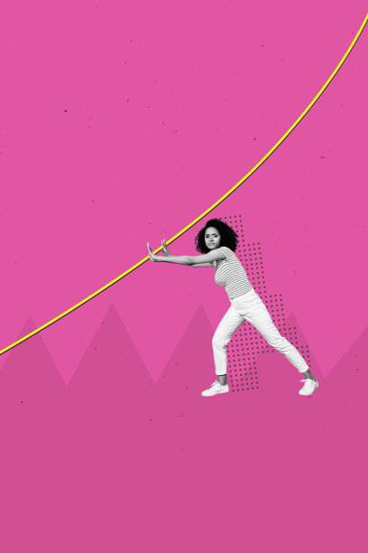 趋势艺术作品复合横幅 3D 照片拼贴，表现年轻女性因压力、疲惫和坏情绪而感到不堪重负，走在推着线的路上。图片下载