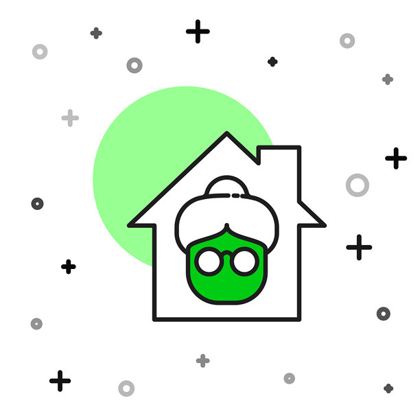 养老院建筑图标，填充轮廓，孤立在白色背景上。为老年人和病人提供的医疗保健。退休人员中心。矢量图。图片下载