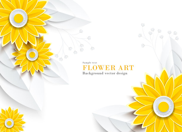 抽象的黄色花朵（向日葵）纸艺风格插图 | 背景素材艺术系列图片下载