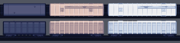 火车的顶部和侧面视图。俯视图。货运列车。带车厢的机车在铁路上。火车站。矢量插图。真实设计。卡通平面风格。图片下载