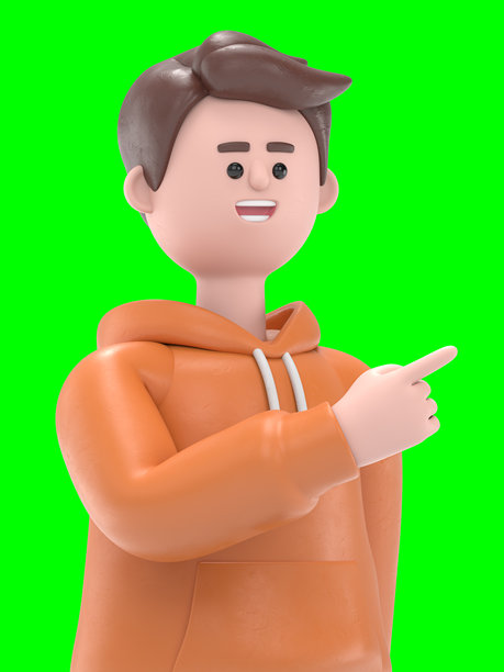 男性用户Qadir获得云存储访问权限并上传文件的3D插图。绿色背景模型。3D渲染在绿色屏幕上，适用于视频素材和剪辑路径。图片下载