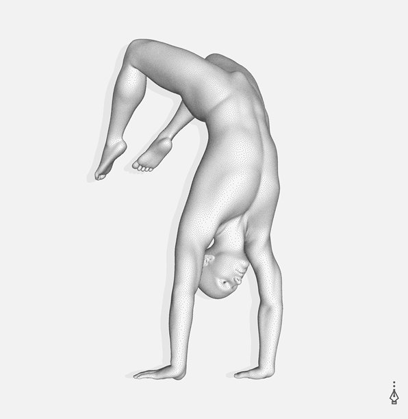 单臂倒立的男子。体操运动员。人类身体的3D模型。健身工作室、舞蹈课程、瑜伽或有氧运动课程的运动符号。矢量插图。图片下载