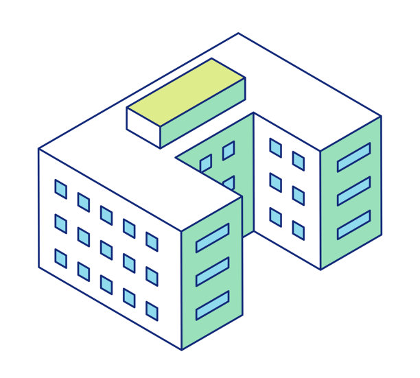 简单建筑等距插图。建筑图标素材。图片下载