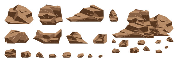 岩石。等距岩石和石头，地质花岗岩巨石。用于山地游戏卡通景观的卵石。自然矿物质纹理孤立的矢量集合。图片下载