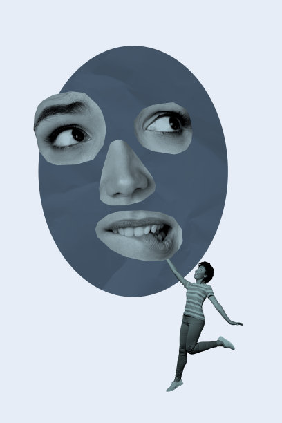 海报照片，垂直拼贴困惑女孩面孔元素，马赛克快乐女性，整形手术改善，解离治疗图片下载