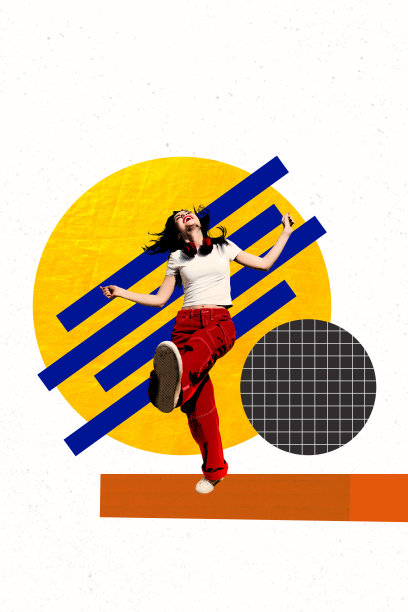 快乐的嬉皮女孩在周末聚会、放松派对活动、迪斯科庆祝娱乐的竖版拼贴海报照片图片下载