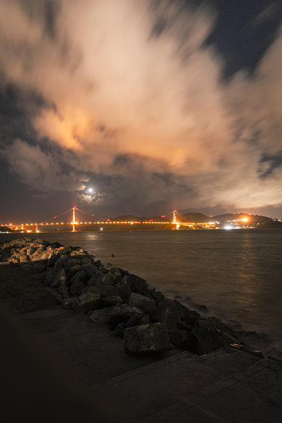 旧金山黄金沙门大桥黄昏时分的风景照片图片下载