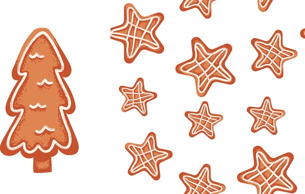 姜饼星形饼干无缝图案和圣诞树的组合。假日睡衣印花。图片下载