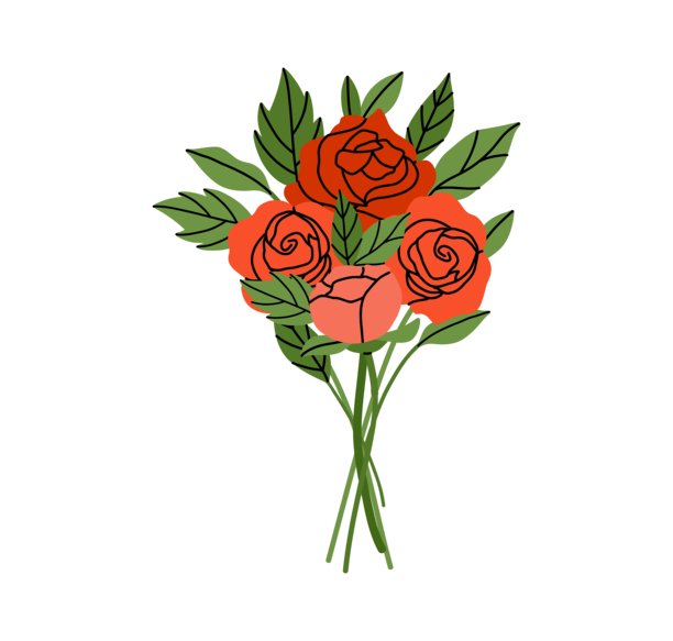 玫瑰花束组合。红色花朵和绿色叶子。装饰元素，框架，边框和分隔线，下划线。带花朵的花束。植物花环。矢量卡通平面独立插图。图片下载