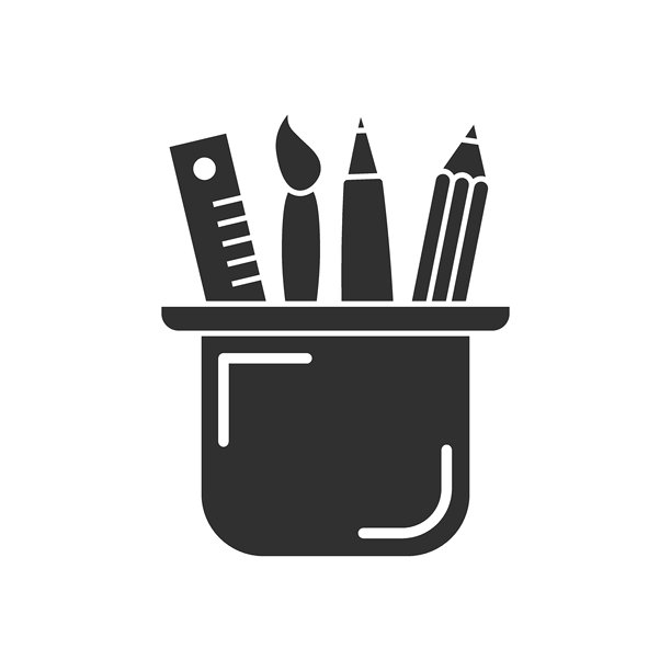 平面风格的文具图标。孤立背景上的办公用品矢量插图。书写标志商业概念。图片下载