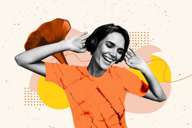 海报趋势草图模板 3D 照片拼贴，年轻女士跳舞，留声机，黑胶唱片，休闲夜晚场合，娱乐，夜店客人图片下载