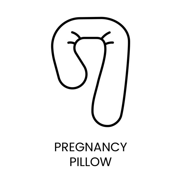 孕妇枕图标，象征着为孕妇提供的人体工学支持，适合孕期睡眠产品推广和健康品牌的线条图标，带可编辑的线条。图片下载