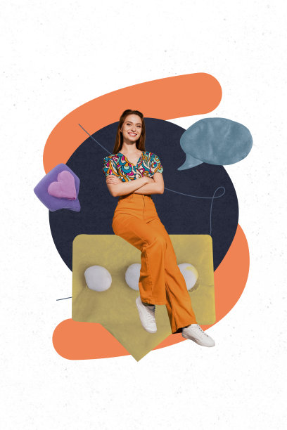 海报图像，垂直照片拼贴，快乐女孩坐着，文本框通知，交流，博客，点赞反应短语，讲话气泡图片下载