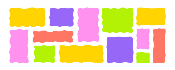 一组色彩丰富的波浪形有机矩形和正方形。手绘的矢量几何形状，适合文本和图片的有趣框架。空白的对话气泡。不规则的有机形状，适用于社交媒体故事。图片下载