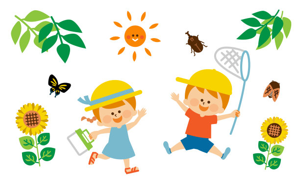 捕捉昆虫的孩子们，暑假插图素材图片下载