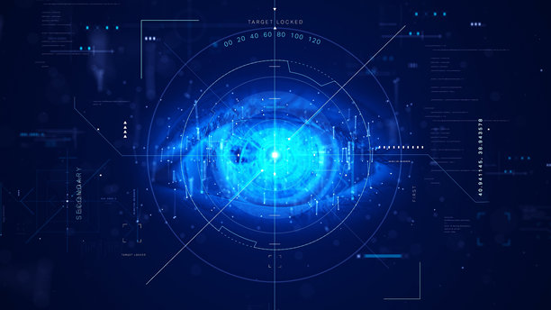 闪烁的眼睛与科技界面 4K 股票照片图片下载