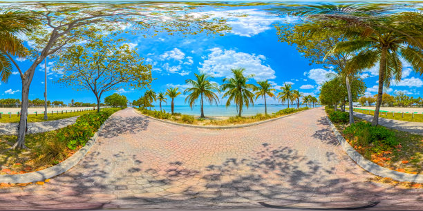 迈阿密基比斯坎热带场景。360度虚拟现实全景照片图片下载
