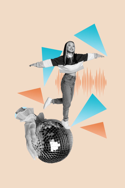 快乐女孩在迪斯科球活动中跳舞的海报照片，垂直拼贴，轻松派对庆祝复古周末庆祝夜店。图片下载