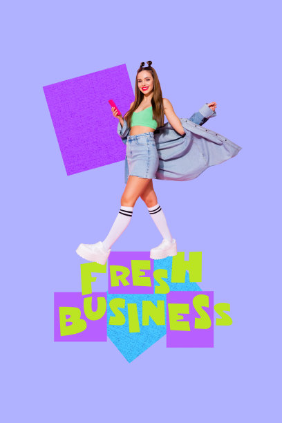 年轻女孩用智能手机浏览新业务的图片拼贴图片下载